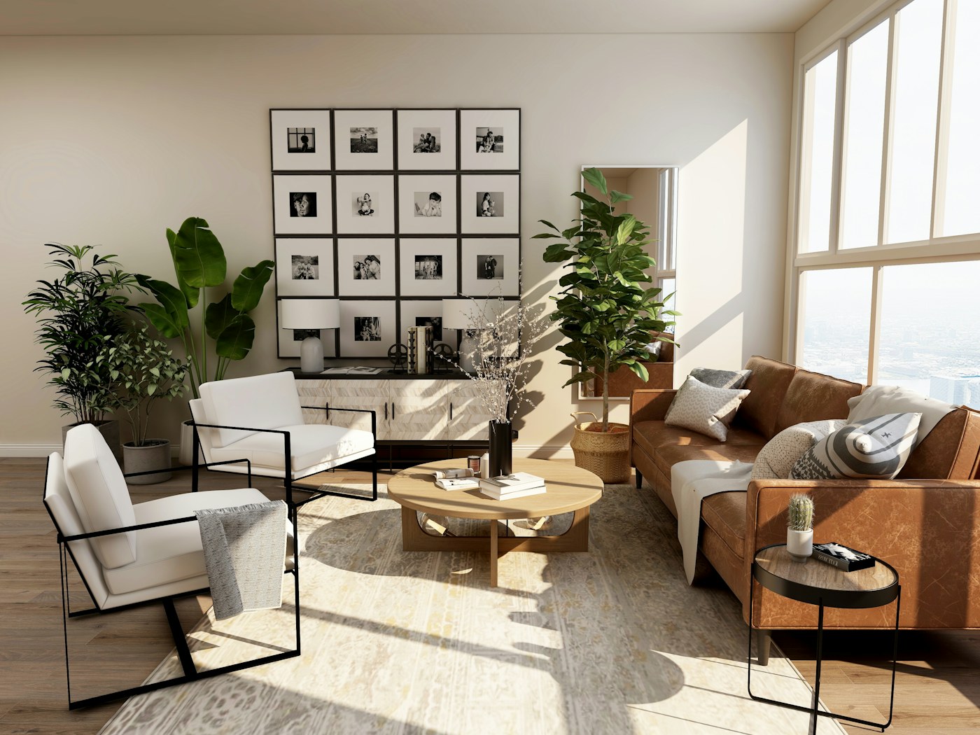 Contemporary riverside living room with textured neutral furniture